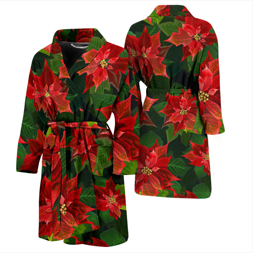 Poinsettia Pattern Print Design POT04 Men Bathrobe