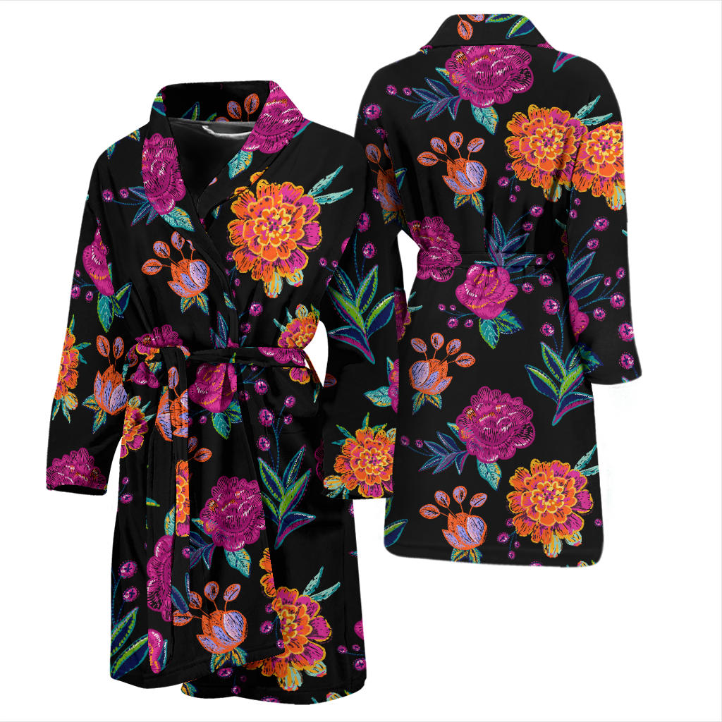 Marigold Pattern Print Design MR02 Men Bathrobe
