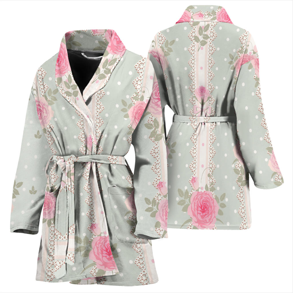 Rose Pattern Print Design RO016 Women Bathrobe