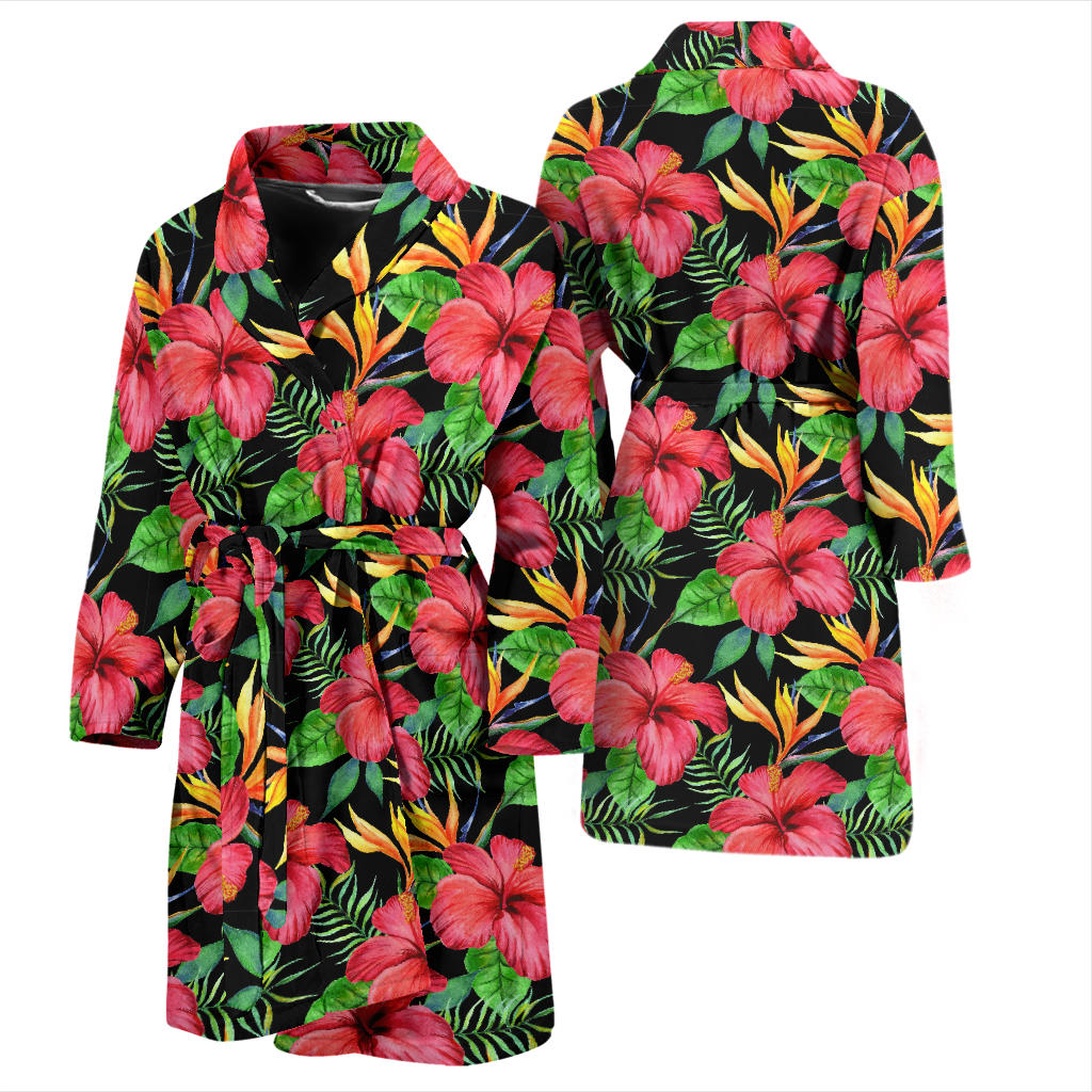 Red Hibiscus Pattern Print Design HB07 Men Bathrobe