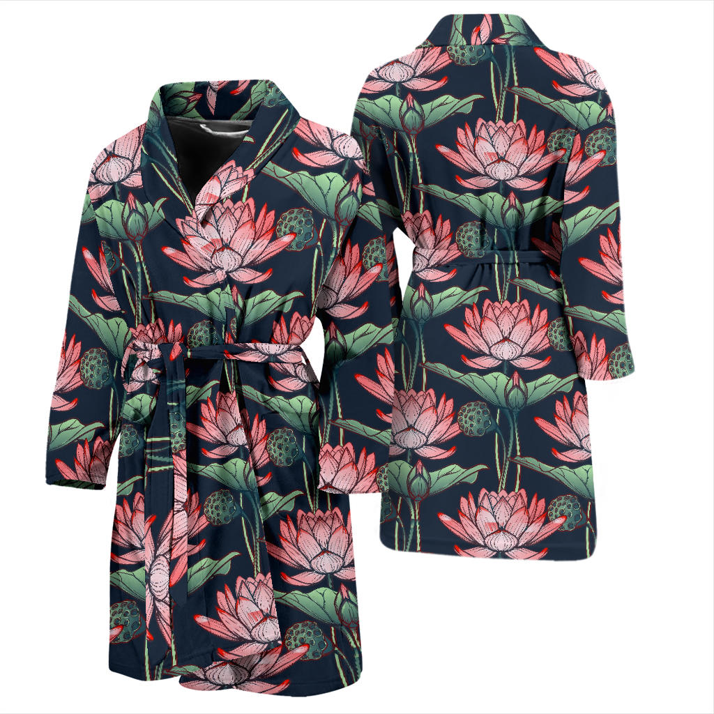Water Lily Pattern Print Design WL03 Men Bathrobe