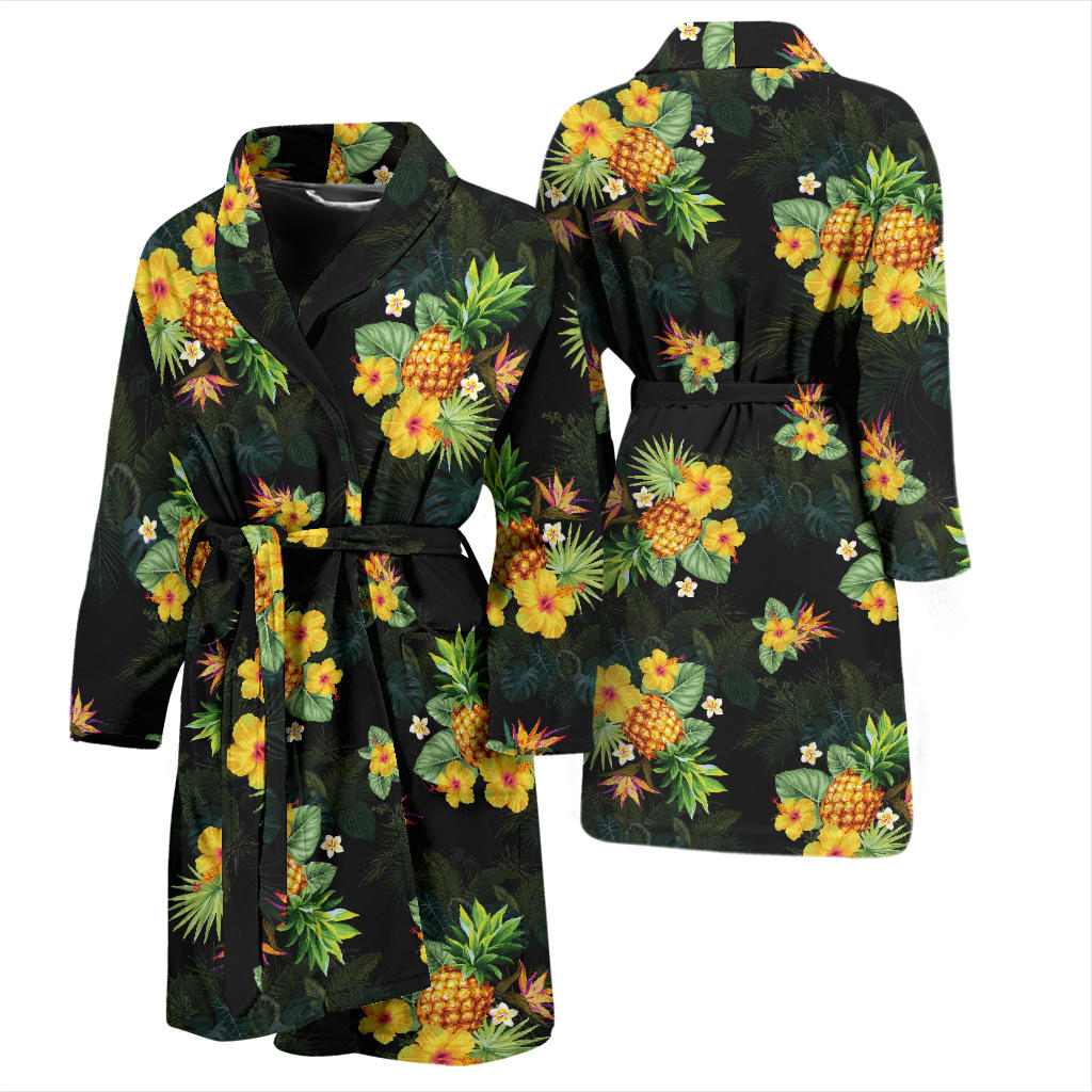 Pineapple Tropical Flower Print Pattern Men Bathrobe