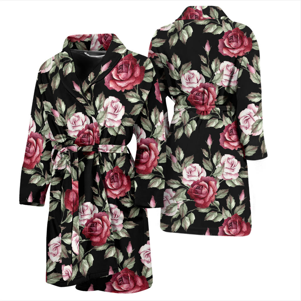 Rose Red Pink Pattern Print Design RO03 Men Bathrobe