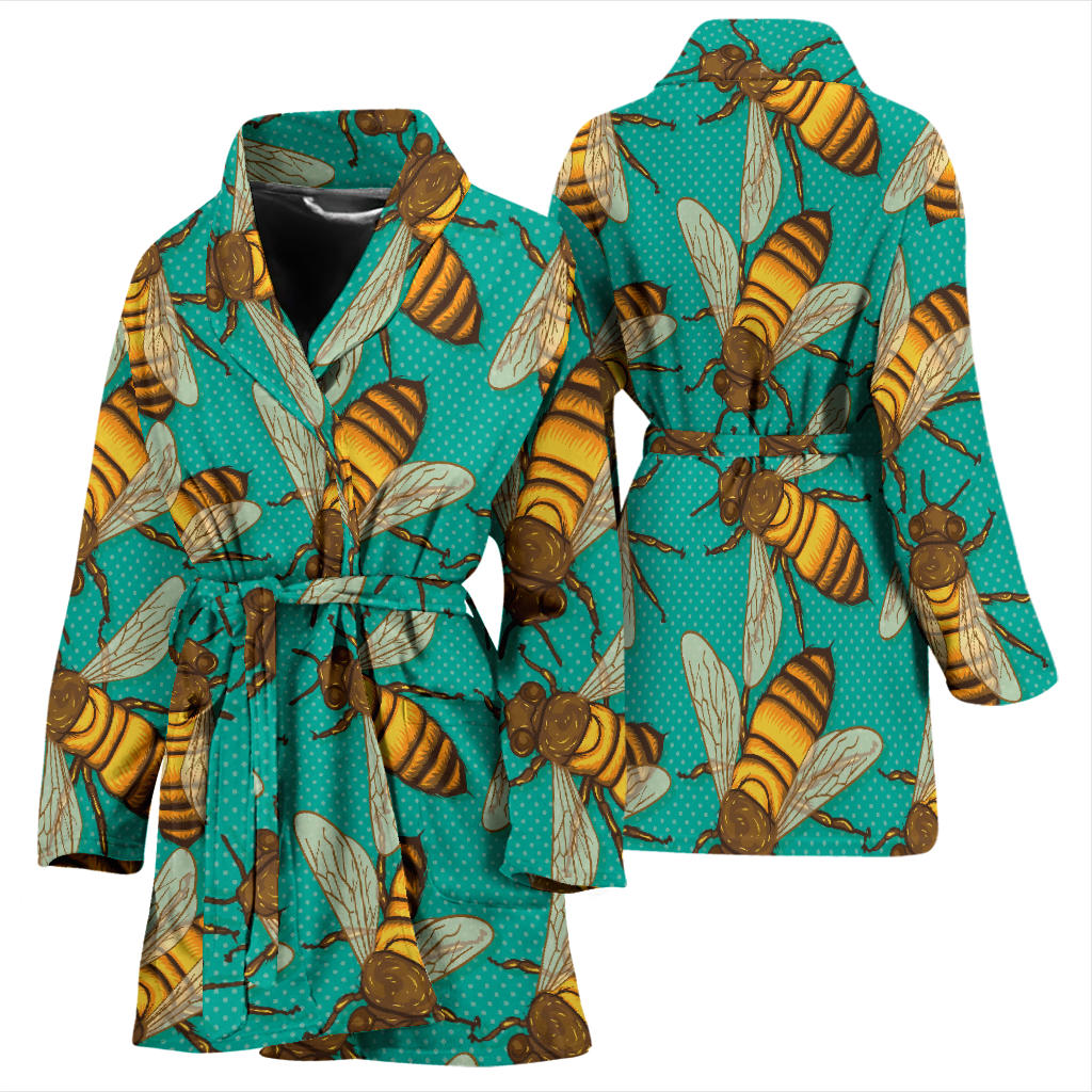 Bee Pattern Print Design BEE04 Women Bathrobe