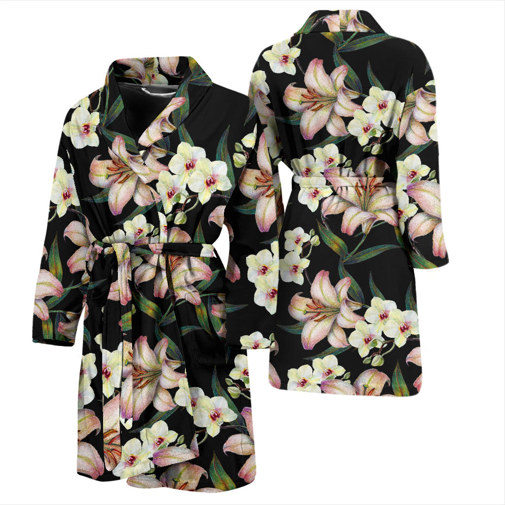 Lily Pattern Print Design LY03 Men Bathrobe