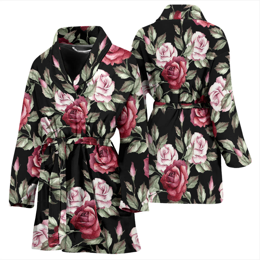 Rose Red Pink Pattern Print Design RO03 Women Bathrobe