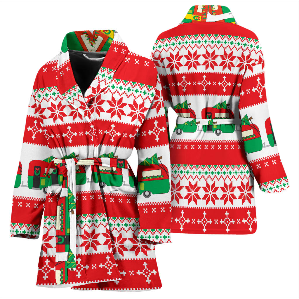 Camper Camping Ugly Christmas Design Print Women Bathrobe
