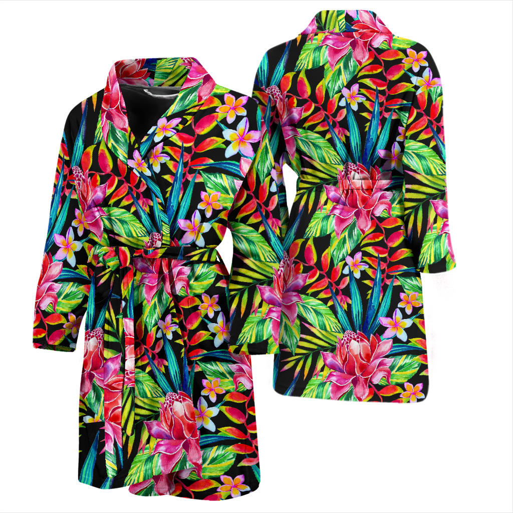 Heliconia Pattern Print Design HL02 Men Bathrobe