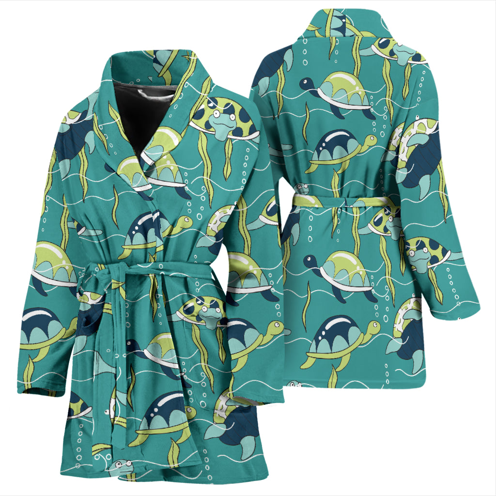Sea Turtle Pattern Print Design T08 Women Bathrobe