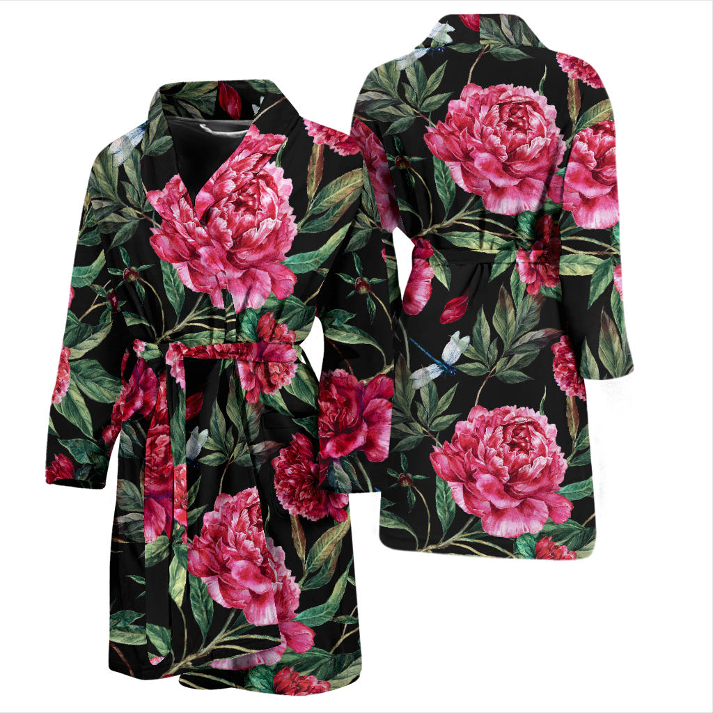 Peony Pattern Print Design PE04 Men Bathrobe