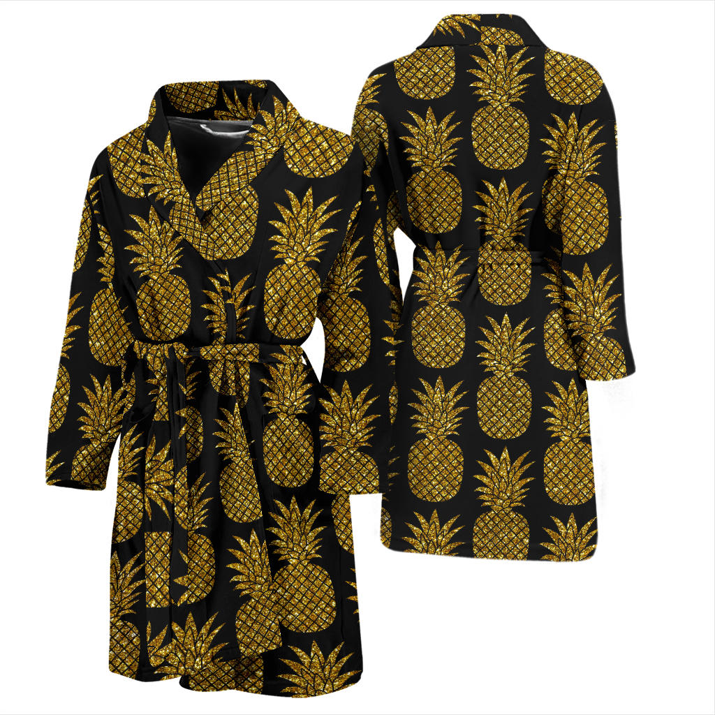 Gold Pineapple Pattern Print Design PP011 Men Bathrobe