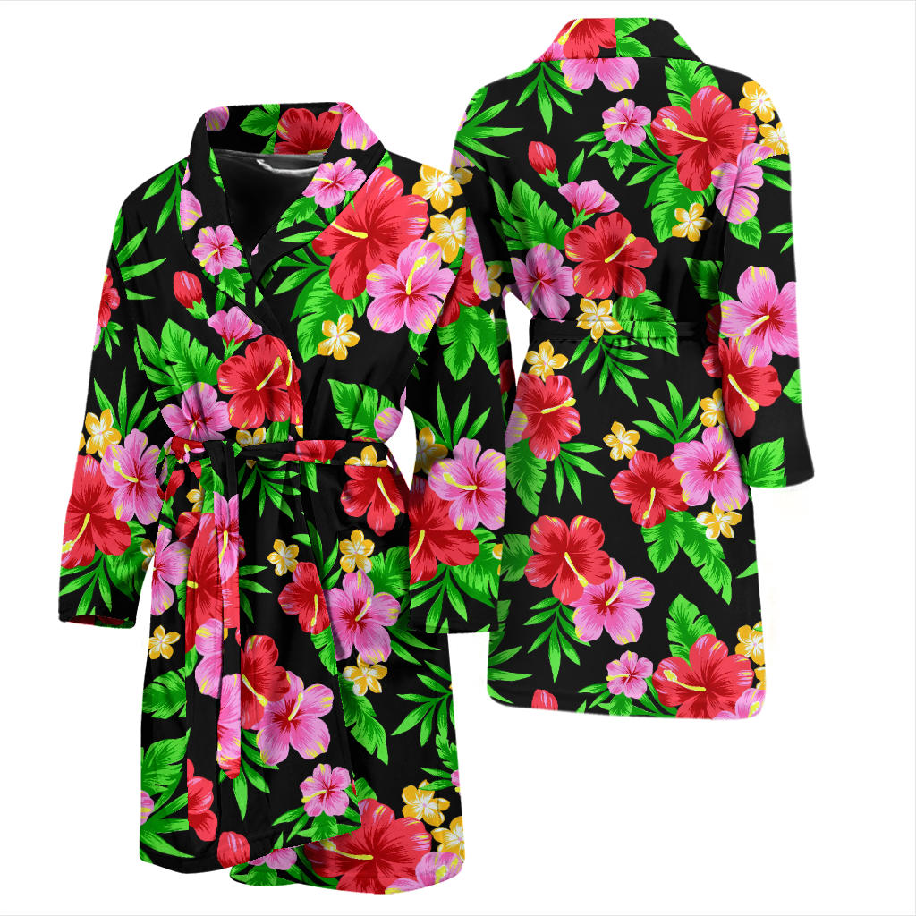 Pink Red Hibiscus Pattern Print Design HB023 Men Bathrobe