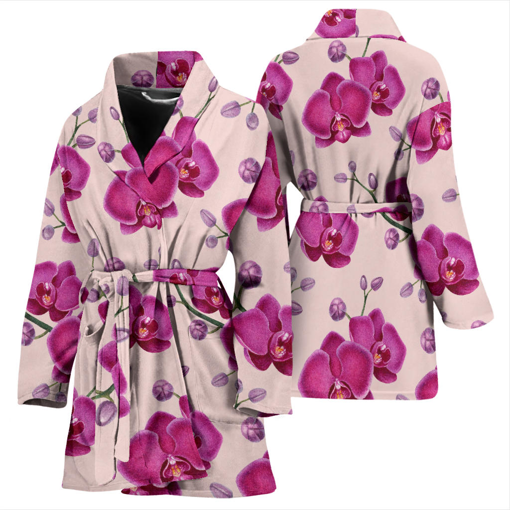Orchid Purple Pattern Print Design OR04 Women Bathrobe