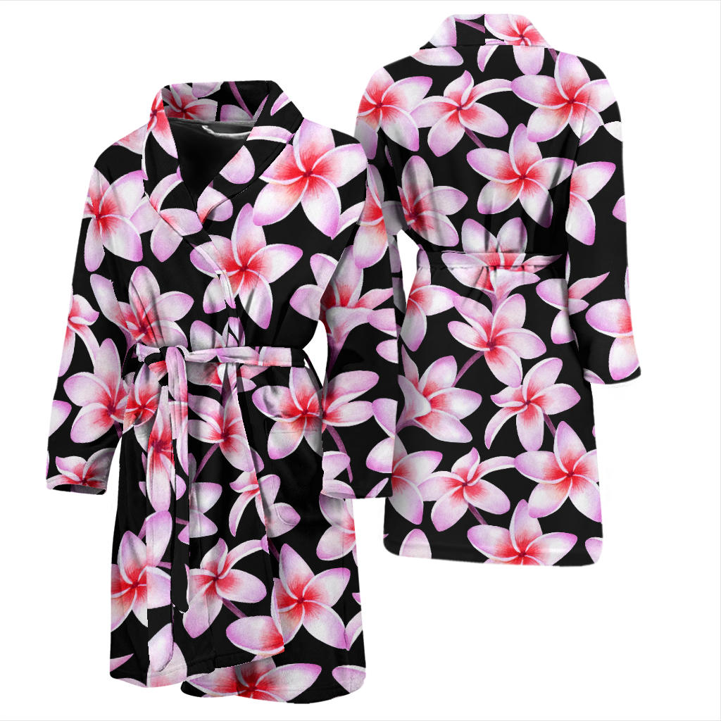 Pink Plumeria Pattern Print Design PM09 Men Bathrobe