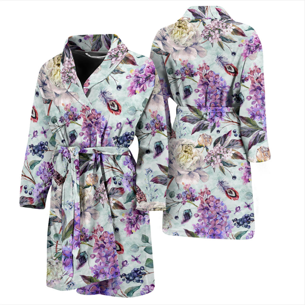 Lilac Pattern Print Design LI06 Men Bathrobe