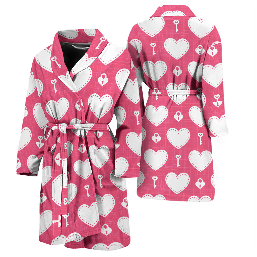 Heart Key Pattern Print Design HE09 Men Bathrobe