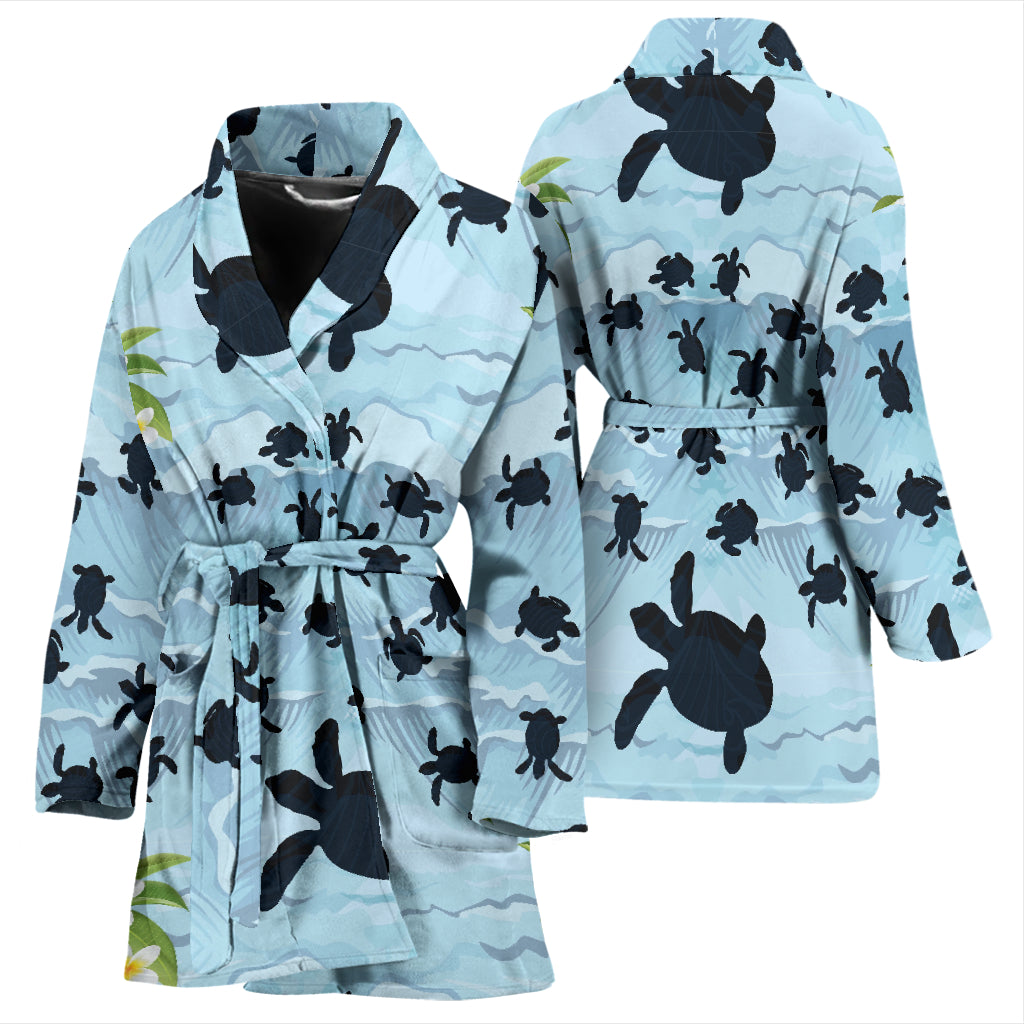 Sea Turtle Pattern Print Design T011 Women Bathrobe