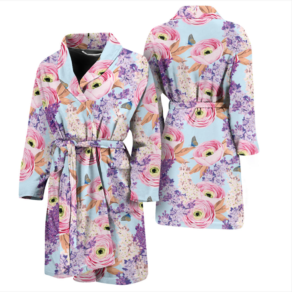 Lilac Pattern Print Design LI03 Men Bathrobe