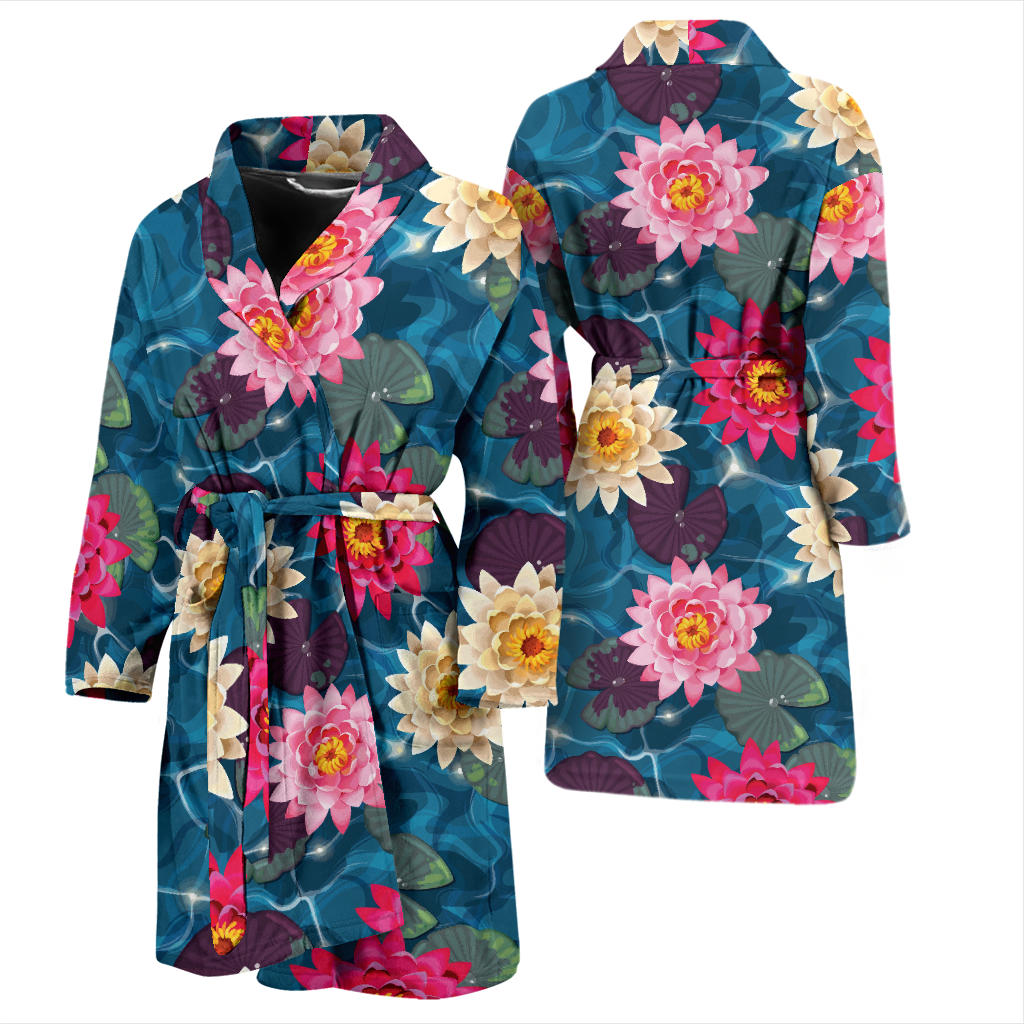 Water Lily Pattern Print Design WL05 Men Bathrobe
