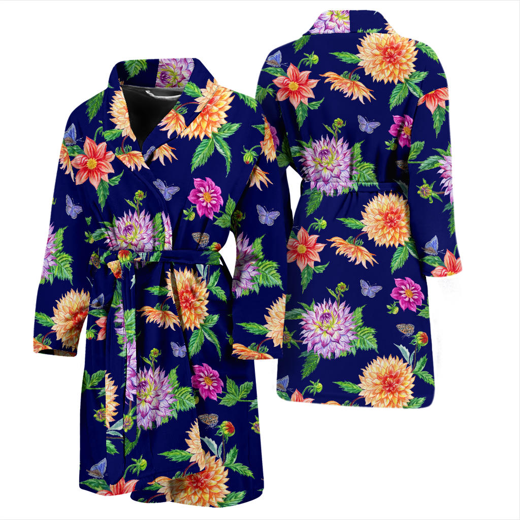 Dahlia Pattern Print Design DH010 Men Bathrobe