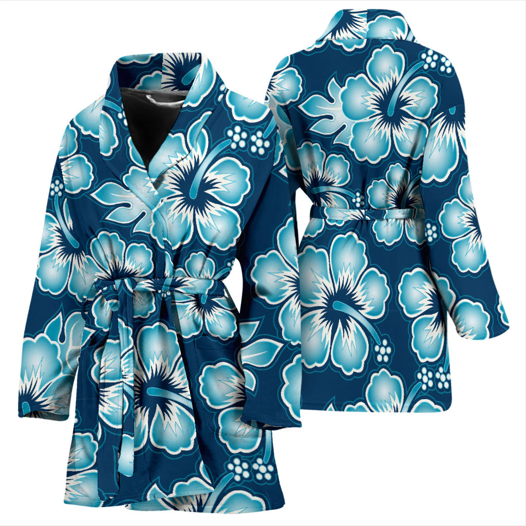 Blue Hibiscus Pattern Print Design HB011 Women Bathrobe