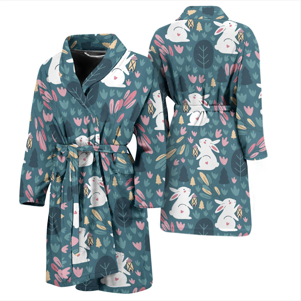 Rabbit Pattern Print Design RB013 Men Bathrobe