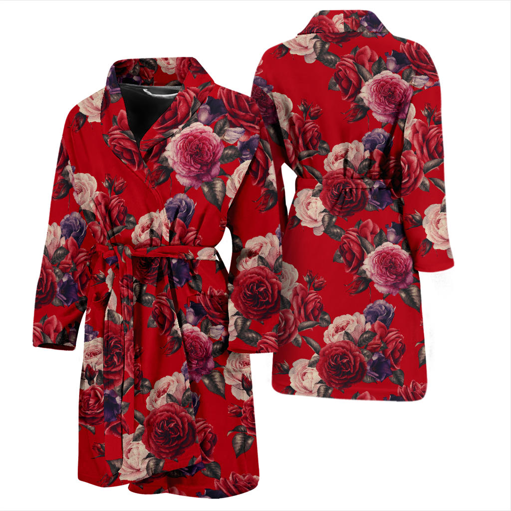 Rose Red Pattern Print Design RO07 Men Bathrobe