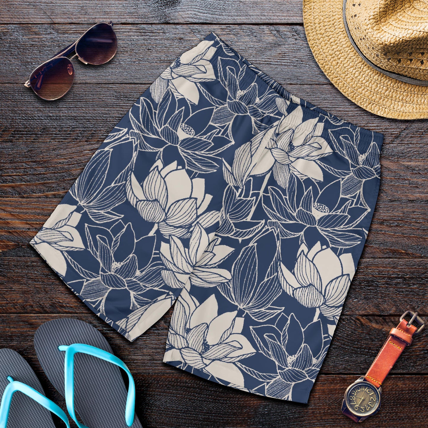 Water Lily Pattern Print Design WL04 Mens Shorts