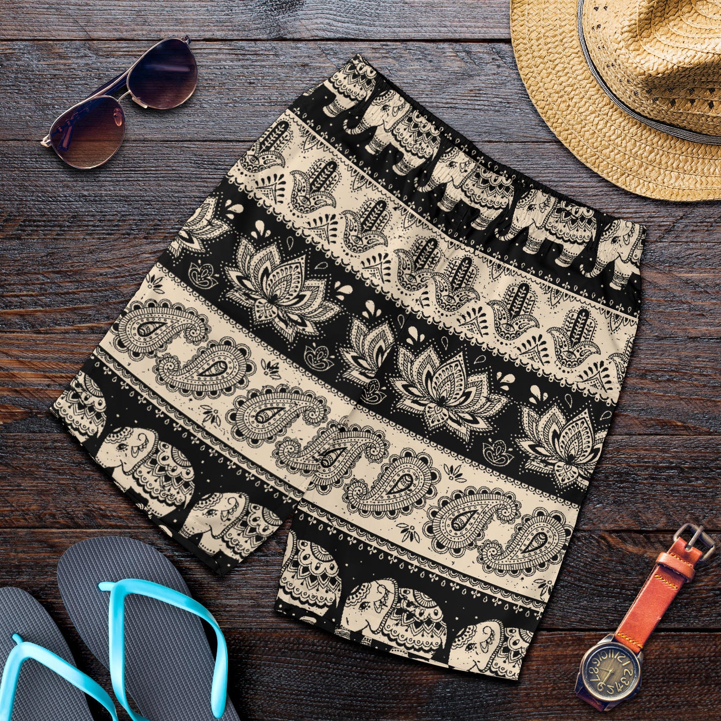 Elephant Hansa Lotus Pattern Mens Shorts