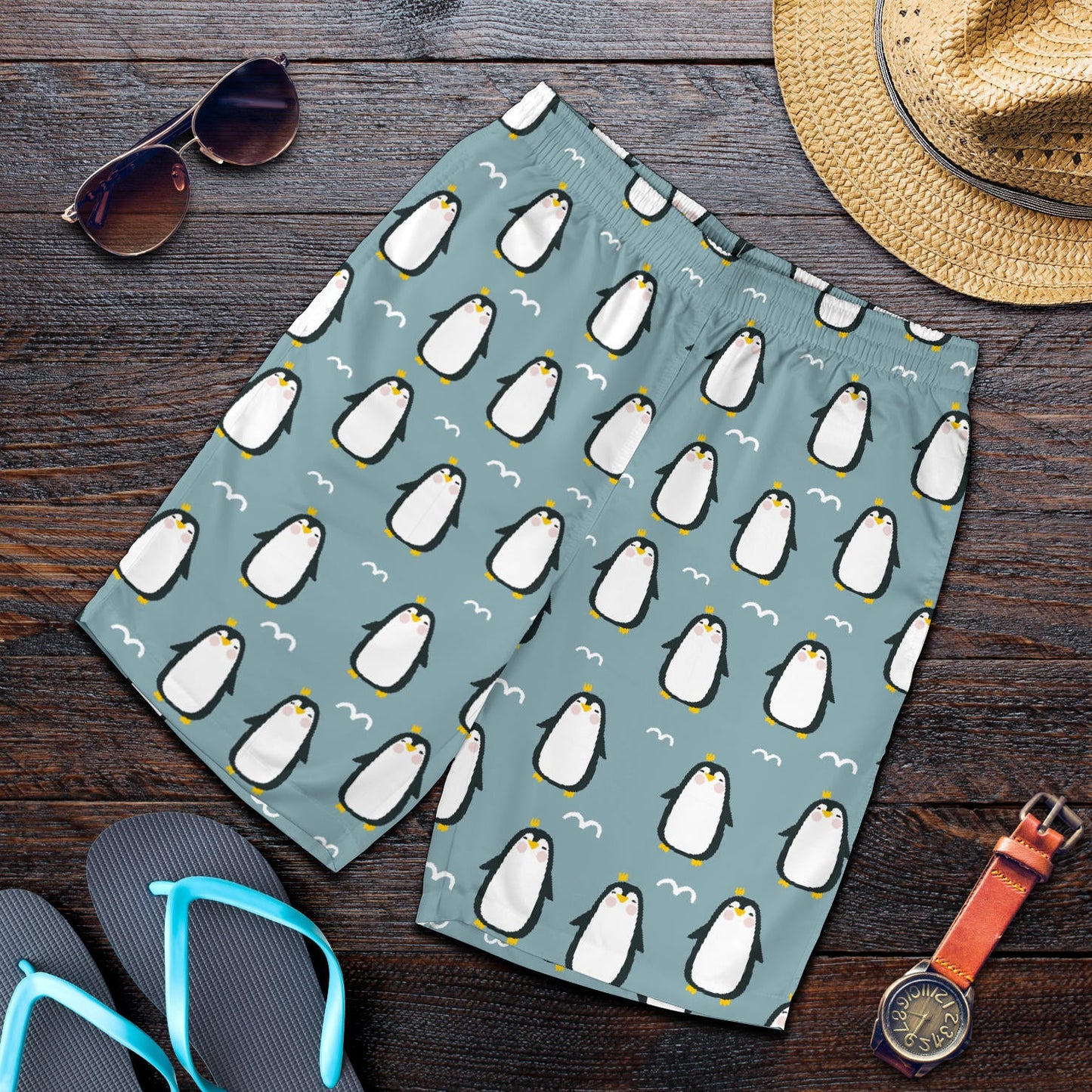 Penguin Pattern Print Design A02 Mens Shorts