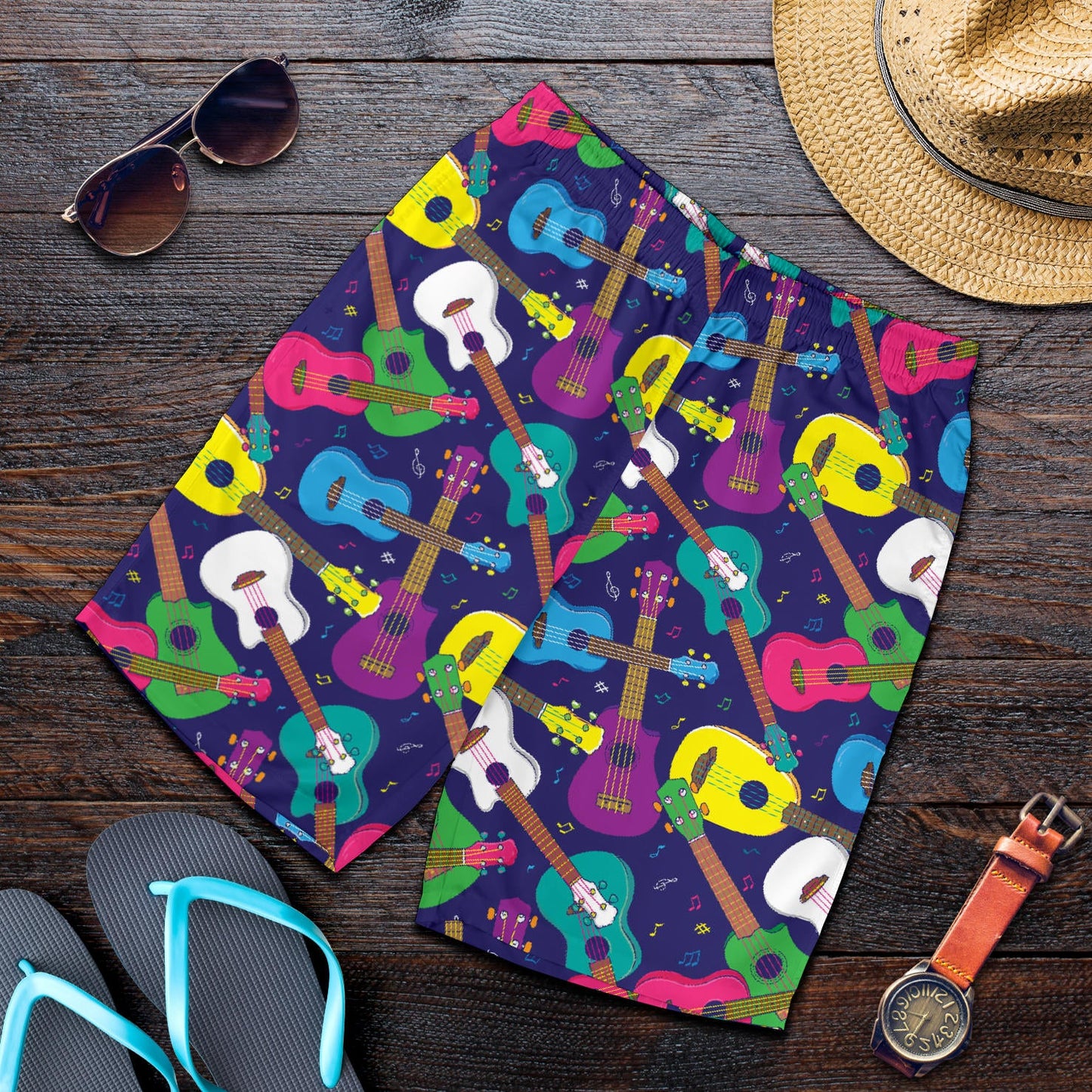 Ukulele Pattern Print Design 02 Mens Shorts