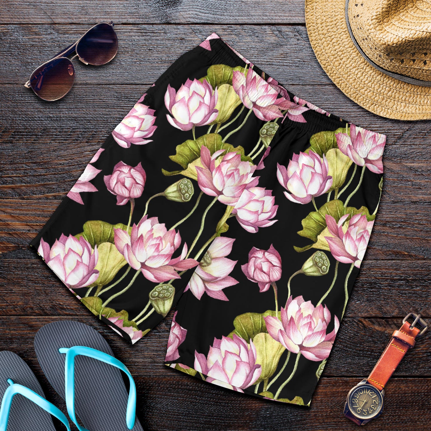 Water Lily Pattern Print Design WL06 Mens Shorts