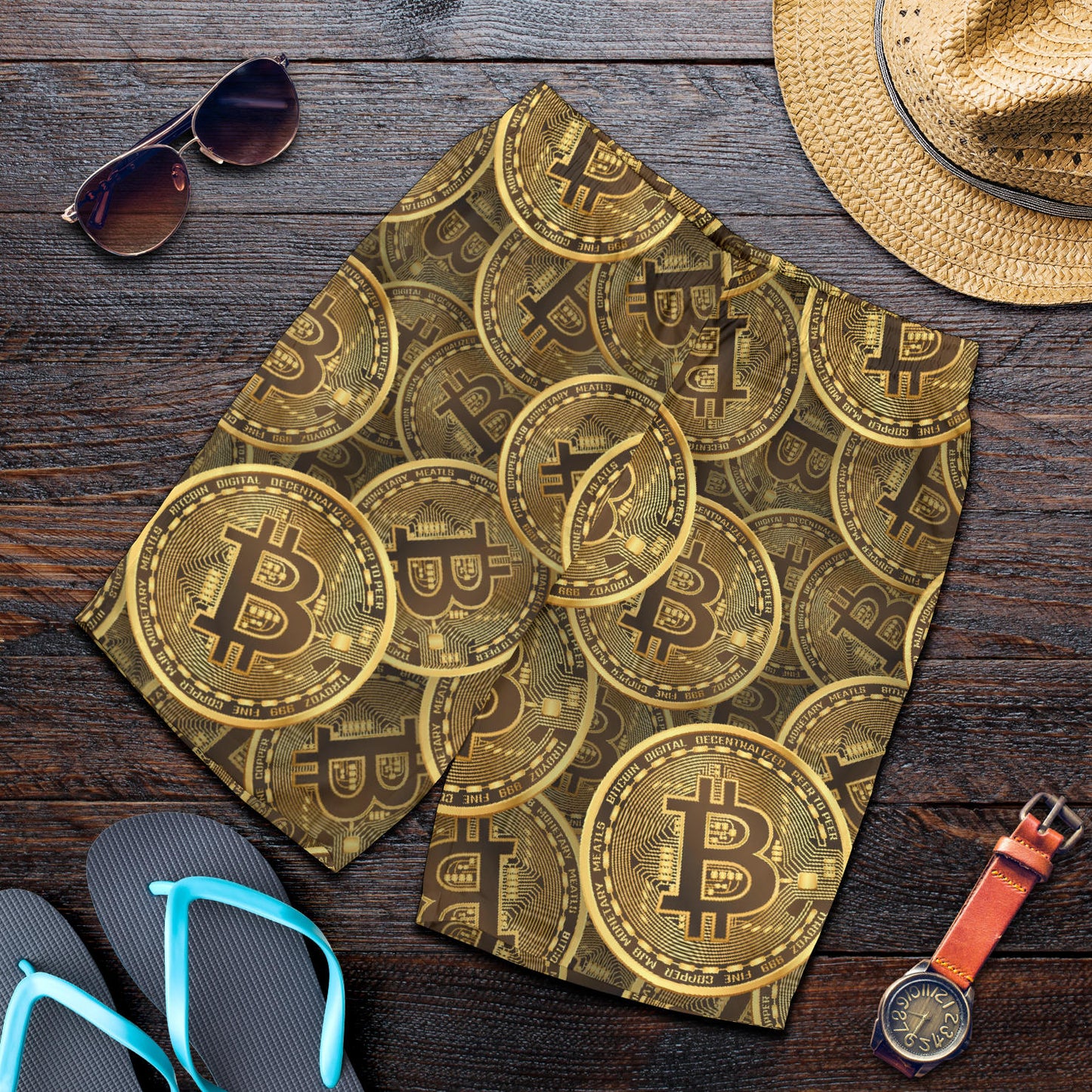 Bitcoin Pattern Print Design DO01 Mens Shorts