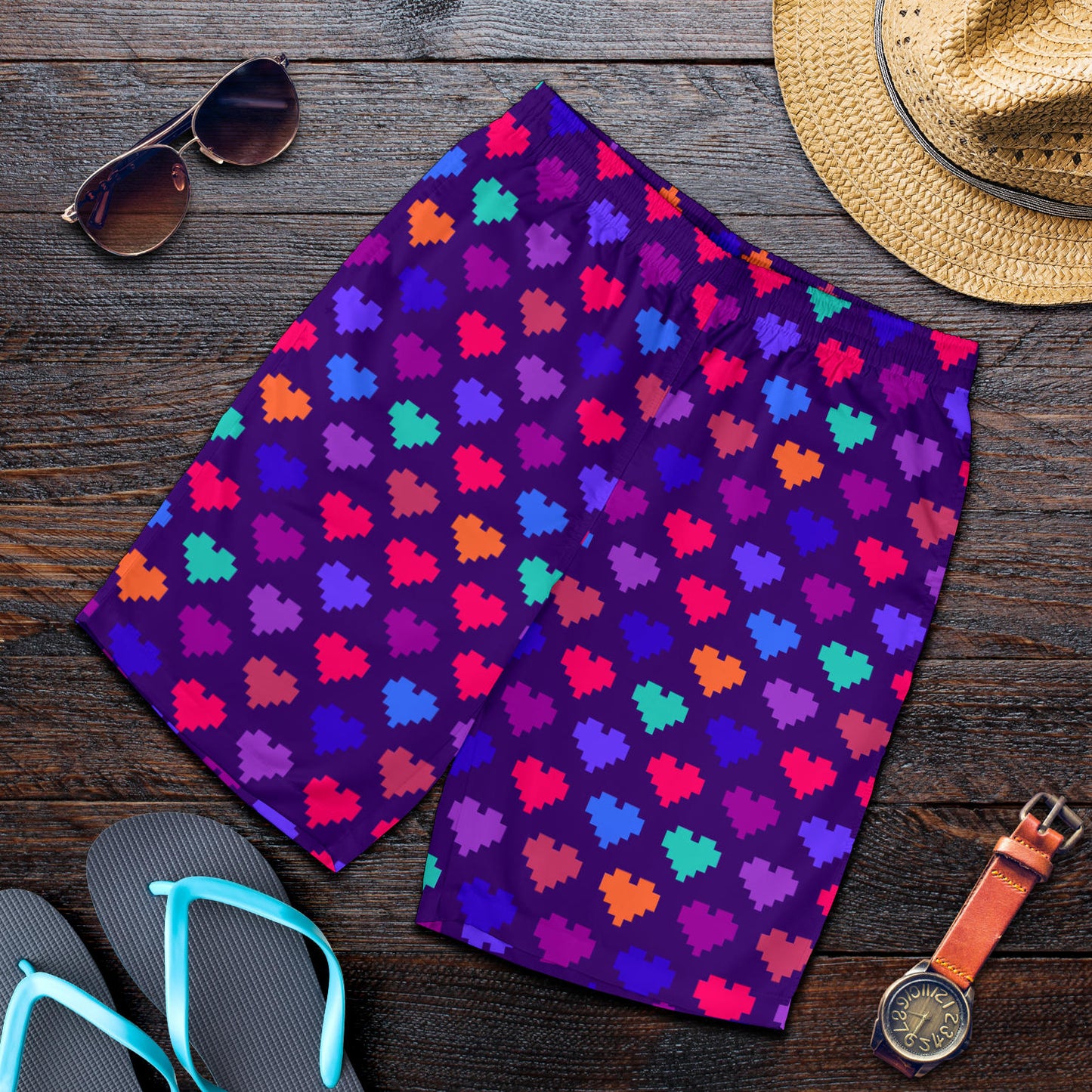 Heart Pixel Pattern Print Design HE03 Mens Shorts