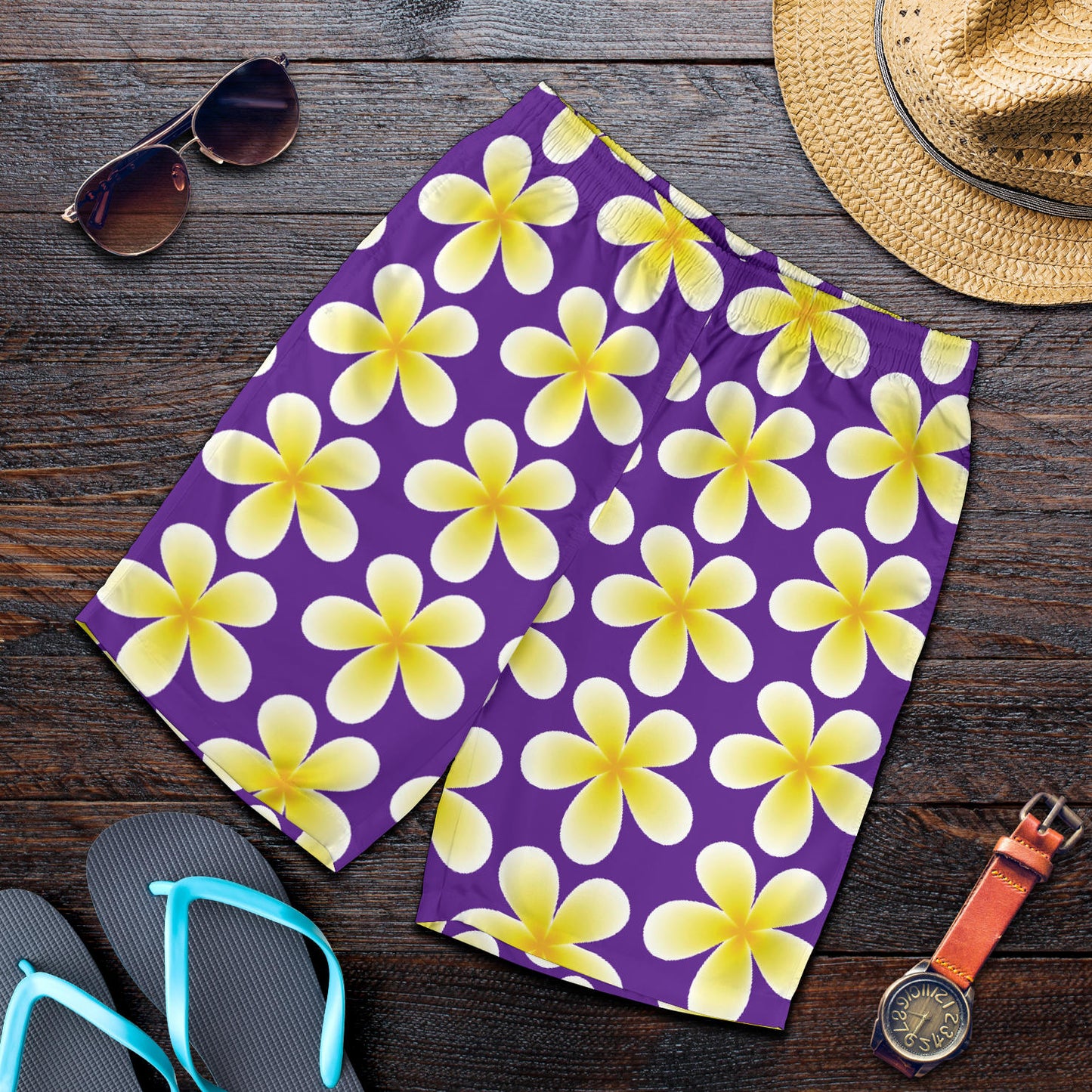 Yellow Plumeria Pattern Print Design PM05 Mens Shorts