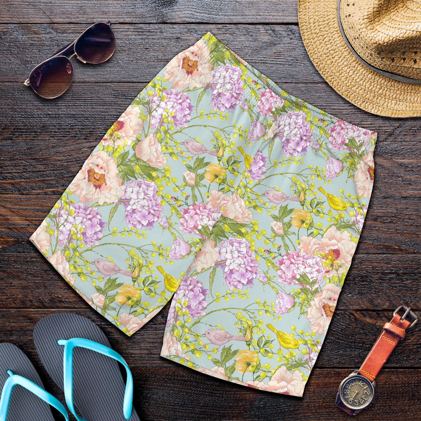 Hydrangea Pattern Print Design HD02 Mens Shorts