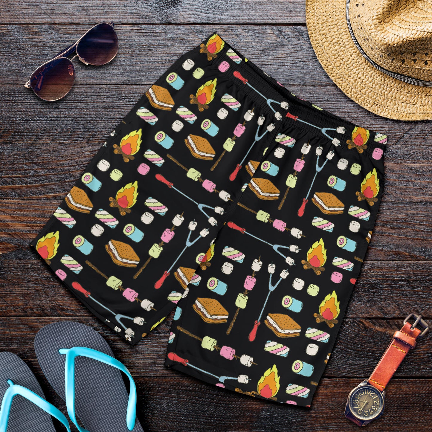 Camping Campfire Marshmallows Mens Shorts