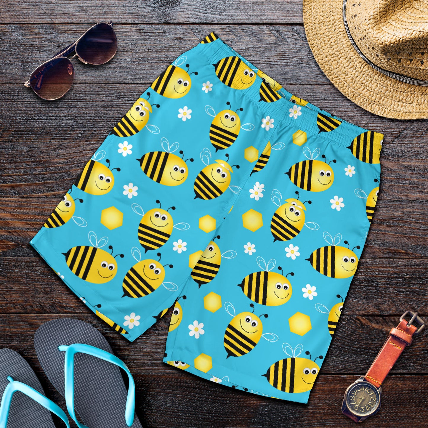 Bee Pattern Print Design BEE06 Mens Shorts