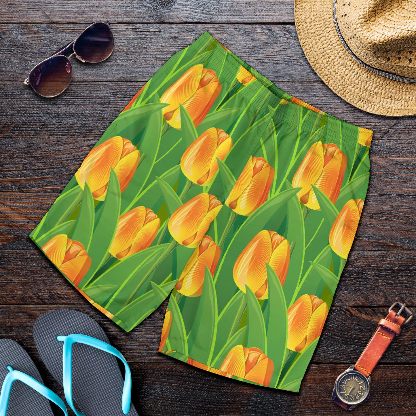 Tulip Orange Pattern Print Design TP07 Mens Shorts
