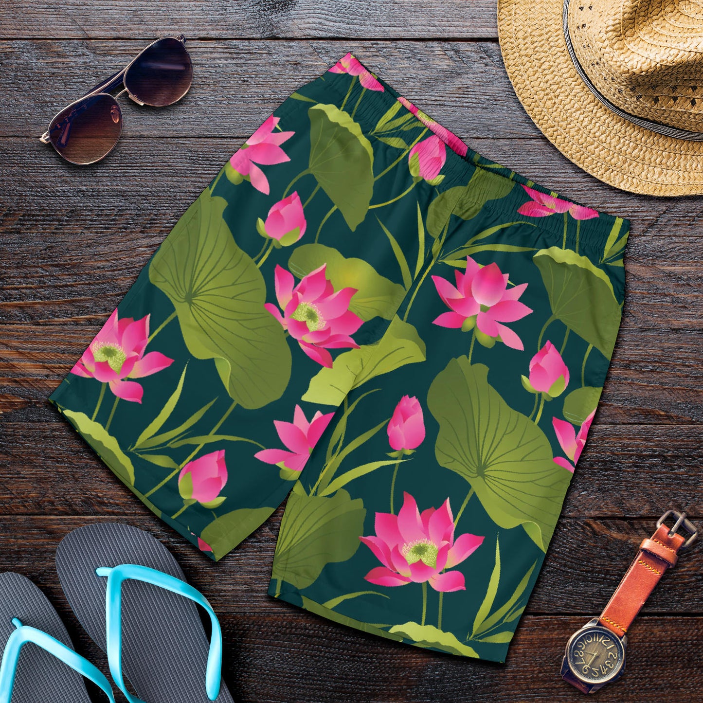 Water Lily Pattern Print Design WL09 Mens Shorts