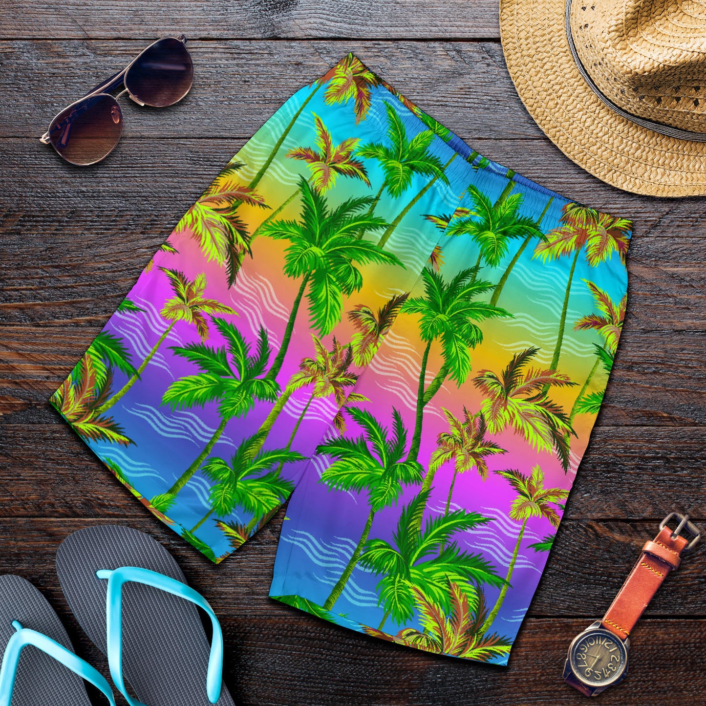 Palm Tree Rainbow Pattern Mens Shorts