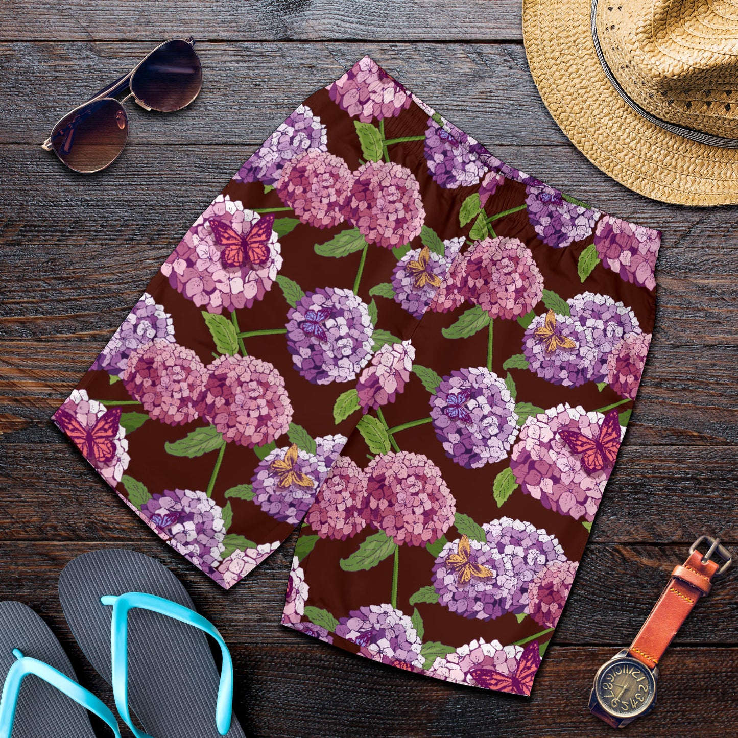 Hydrangea Pattern Print Design HD08 Mens Shorts