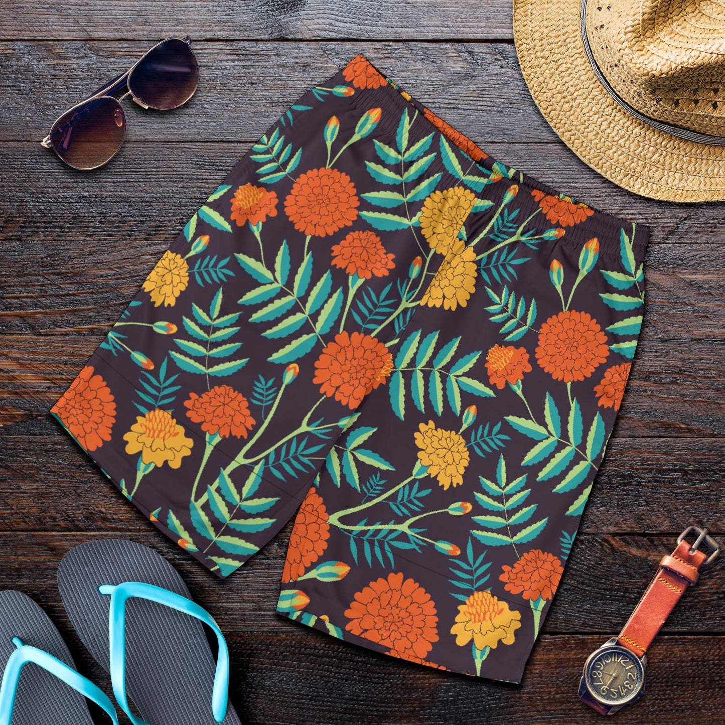 Marigold Pattern Print Design MR01 Mens Shorts