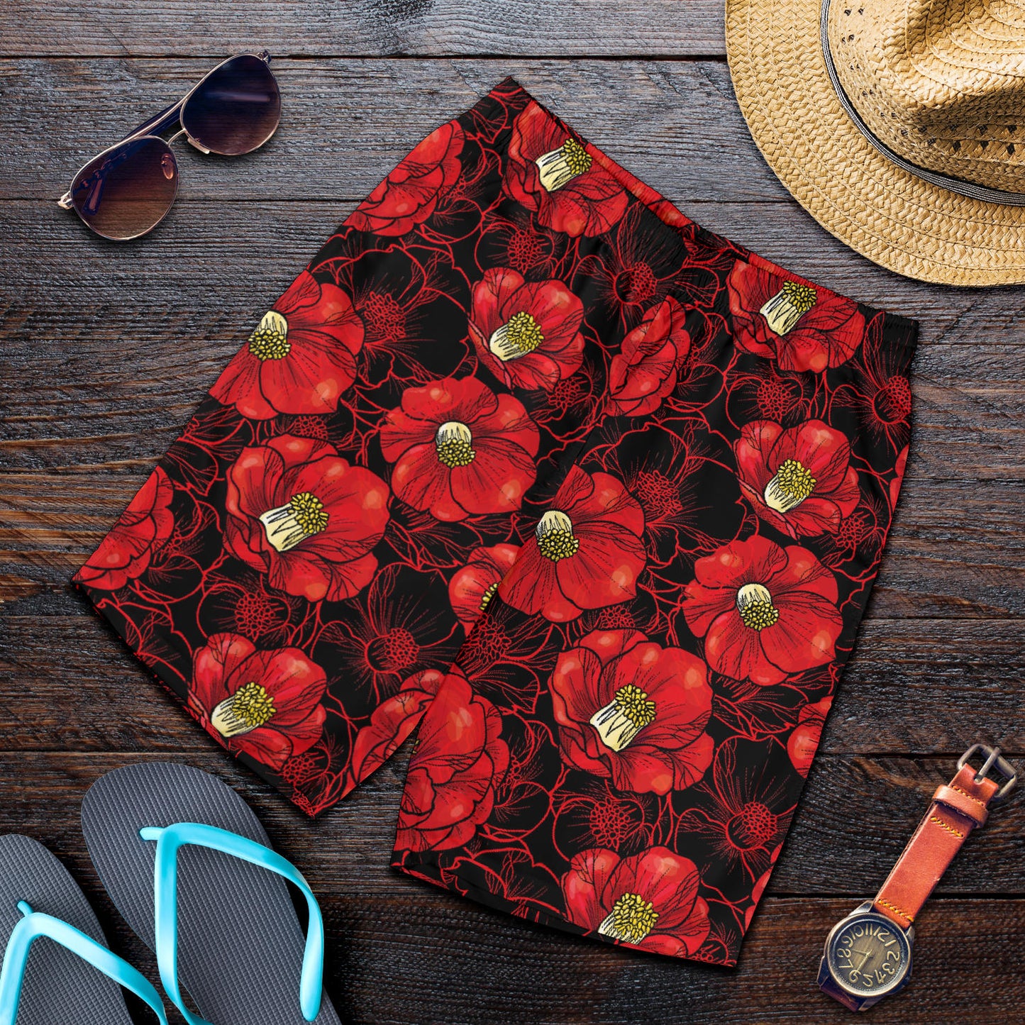 Camellia Pattern Print Design CM06 Mens Shorts