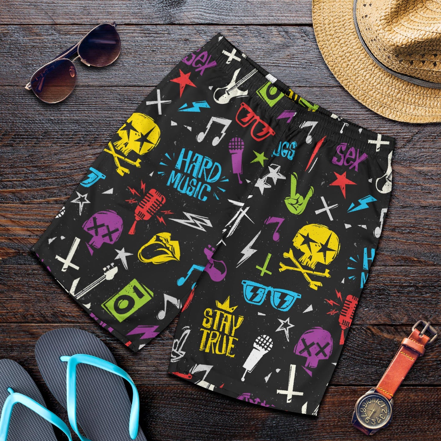 Rock and Roll Pattern Print Design A02 Mens Shorts