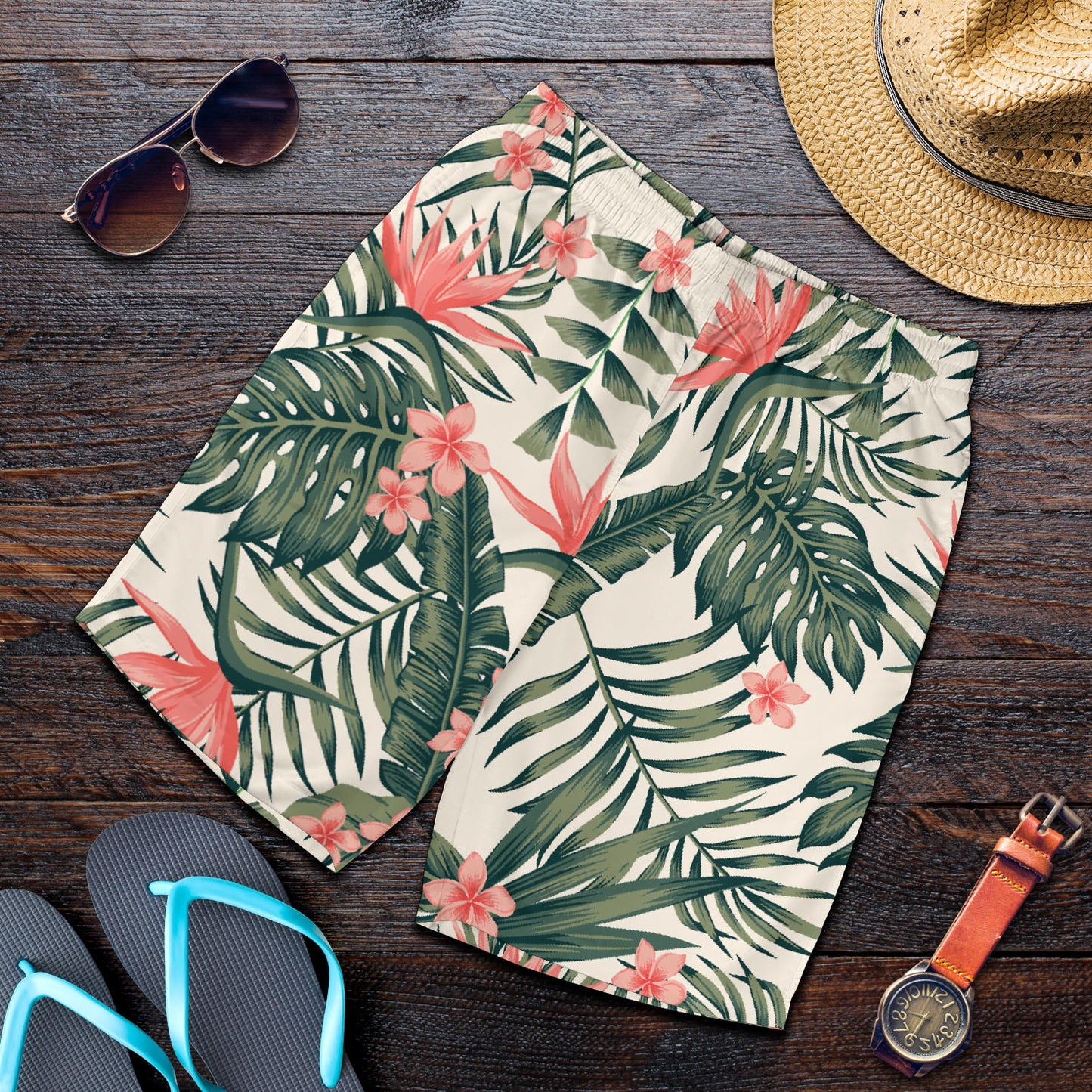 Tropical Flower Palm Leaves Mens Shorts