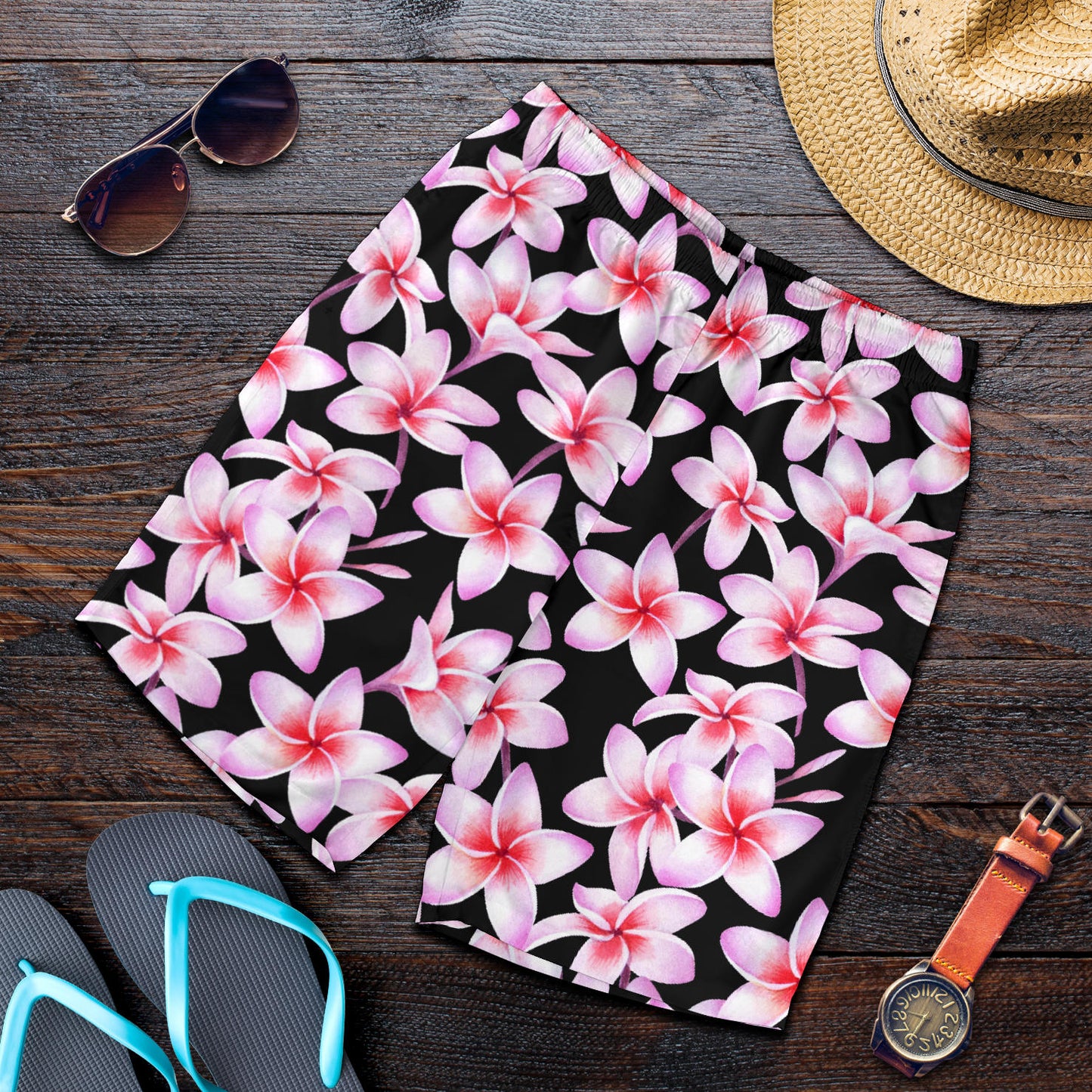 Pink Plumeria Pattern Print Design PM09 Mens Shorts