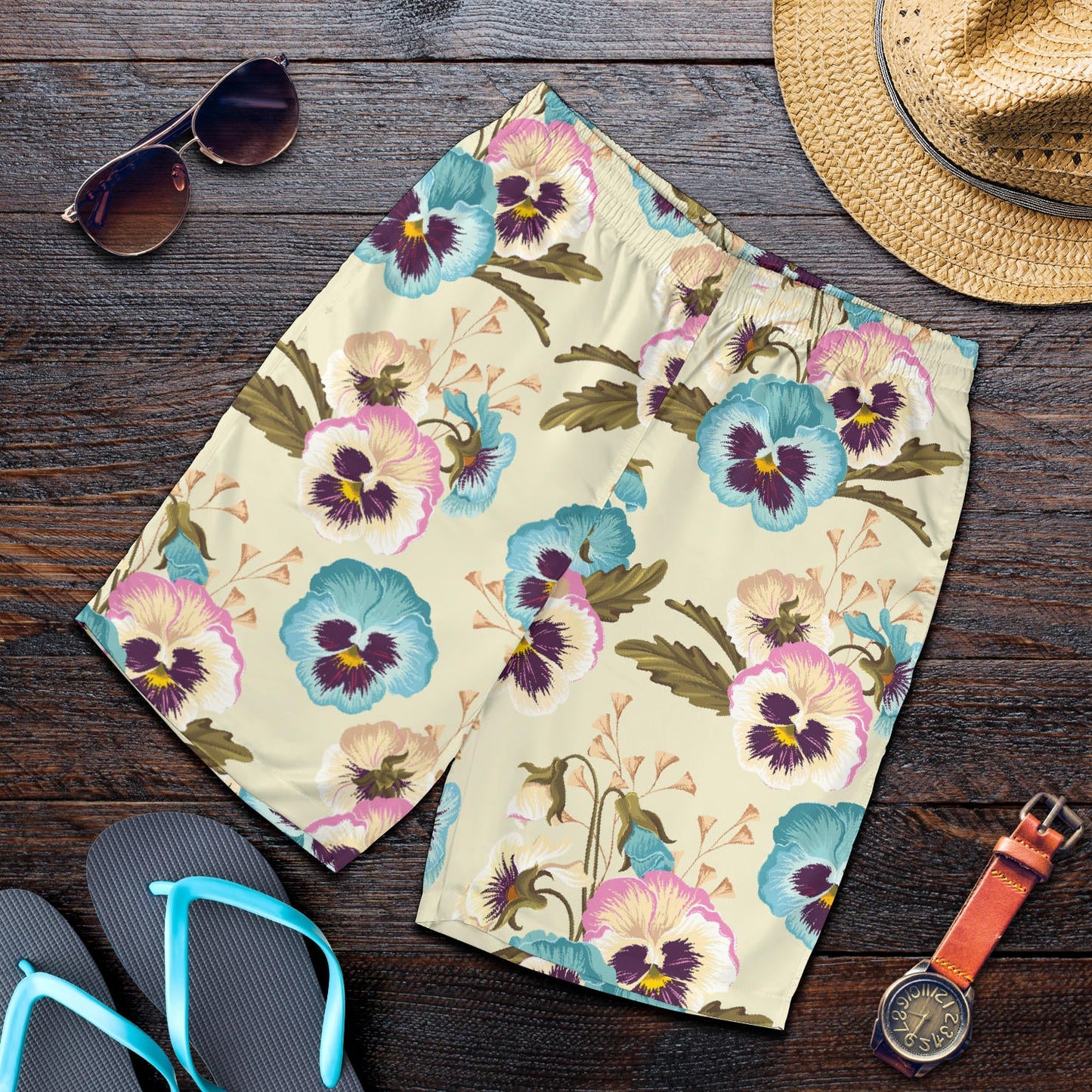 Pansy Pattern Print Design A02 Mens Shorts