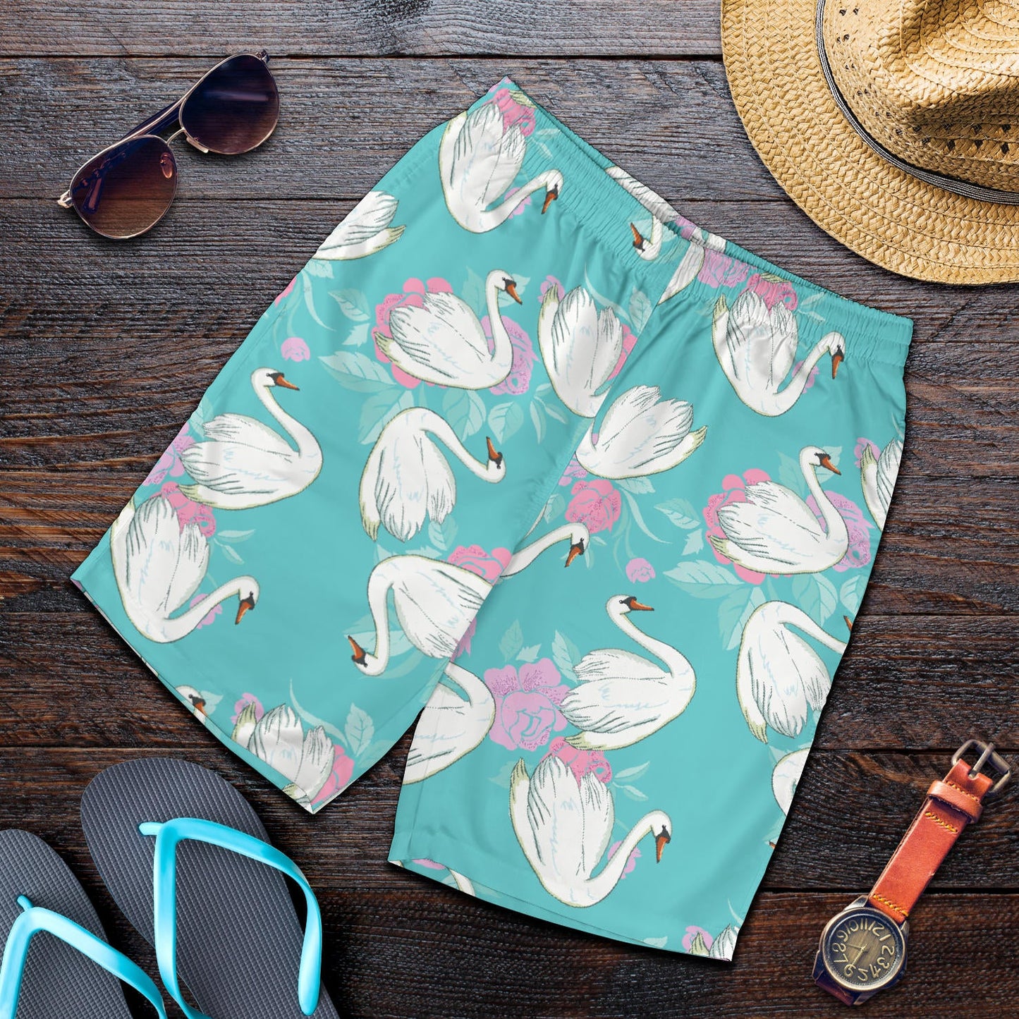 Swan Pattern Print Design 03 Mens Shorts