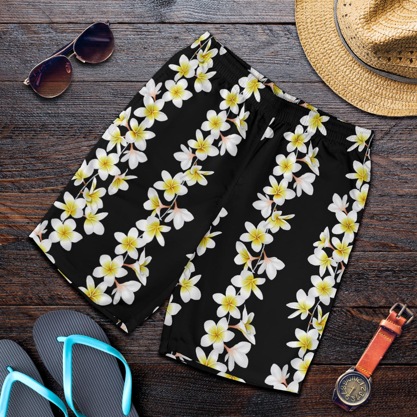 White Plumeria Pattern Print Design PM08 Mens Shorts